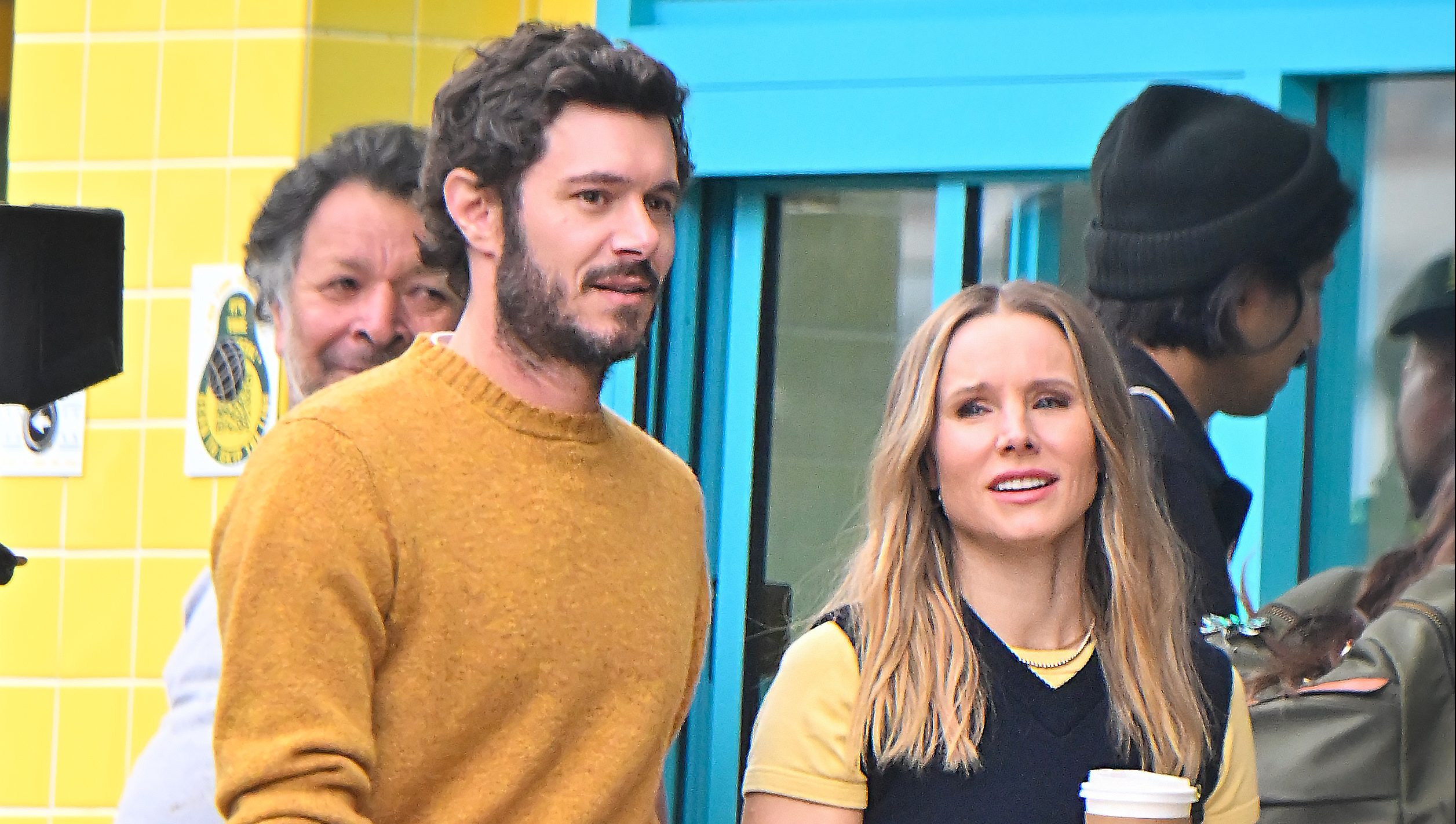 LOS ANGELES, CA - APRIL 23: Adam Brody and Kristen Bell are seen on the set of Netflix‘s untitled comedy series on April 23, 2024 in Los Angeles, California. (Photo by MEGA/GC Images)