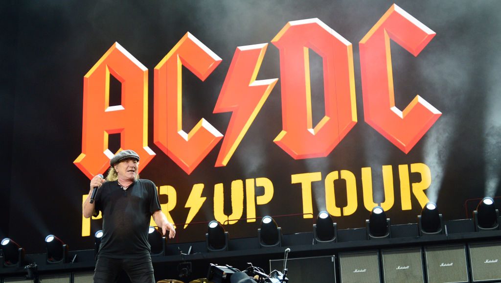 LONDON, ENGLAND - JULY 03: Brian Johnson of AC/DC performs during the PWR UP Tour at Wembley Stadium on July 03, 2024 in London, England.  (Photo by Jim Dyson/Getty Images)