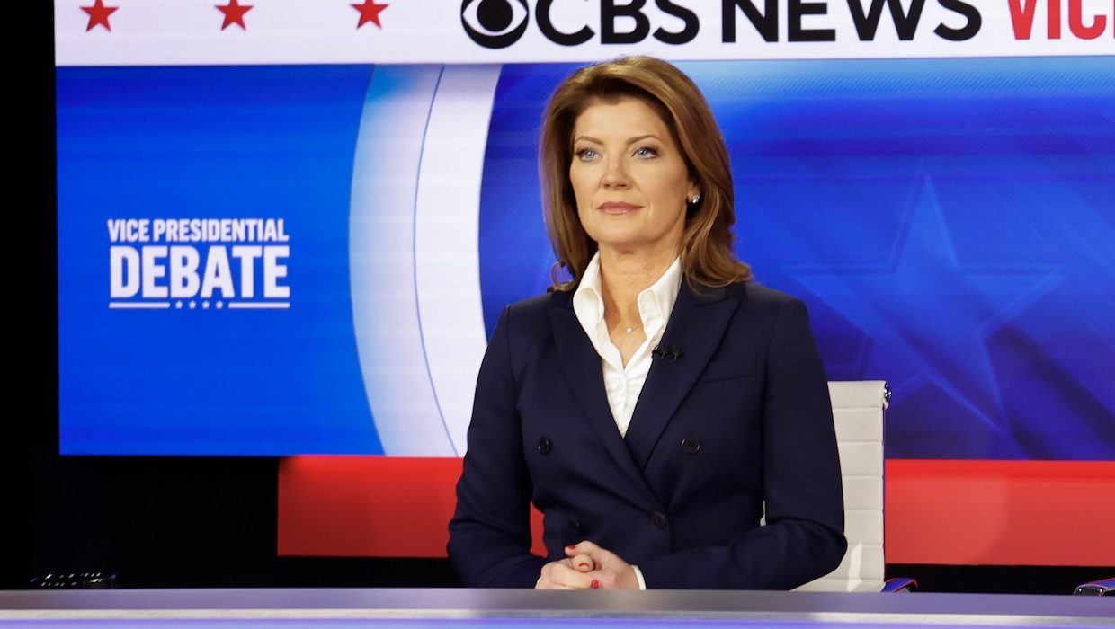 NEW YORK - OCTOBER 01: CBS News anchors Norah O’Donnell (L) and Margaret Brennan moderate the debate between Republican vice presidential nominee, Sen. JD Vance (R-OH) and Democratic vice presidential nominee, Minnesota Gov. Tim Walz at the CBS Broadcast Center on October 1, 2024 in New York City. in a debate at the CBS Broadcast Center on October 1, 2024 in New York City. This is expected to be the only vice presidential debate of the 2024 general election. (Photo by Anna Moneymaker/Getty Images)